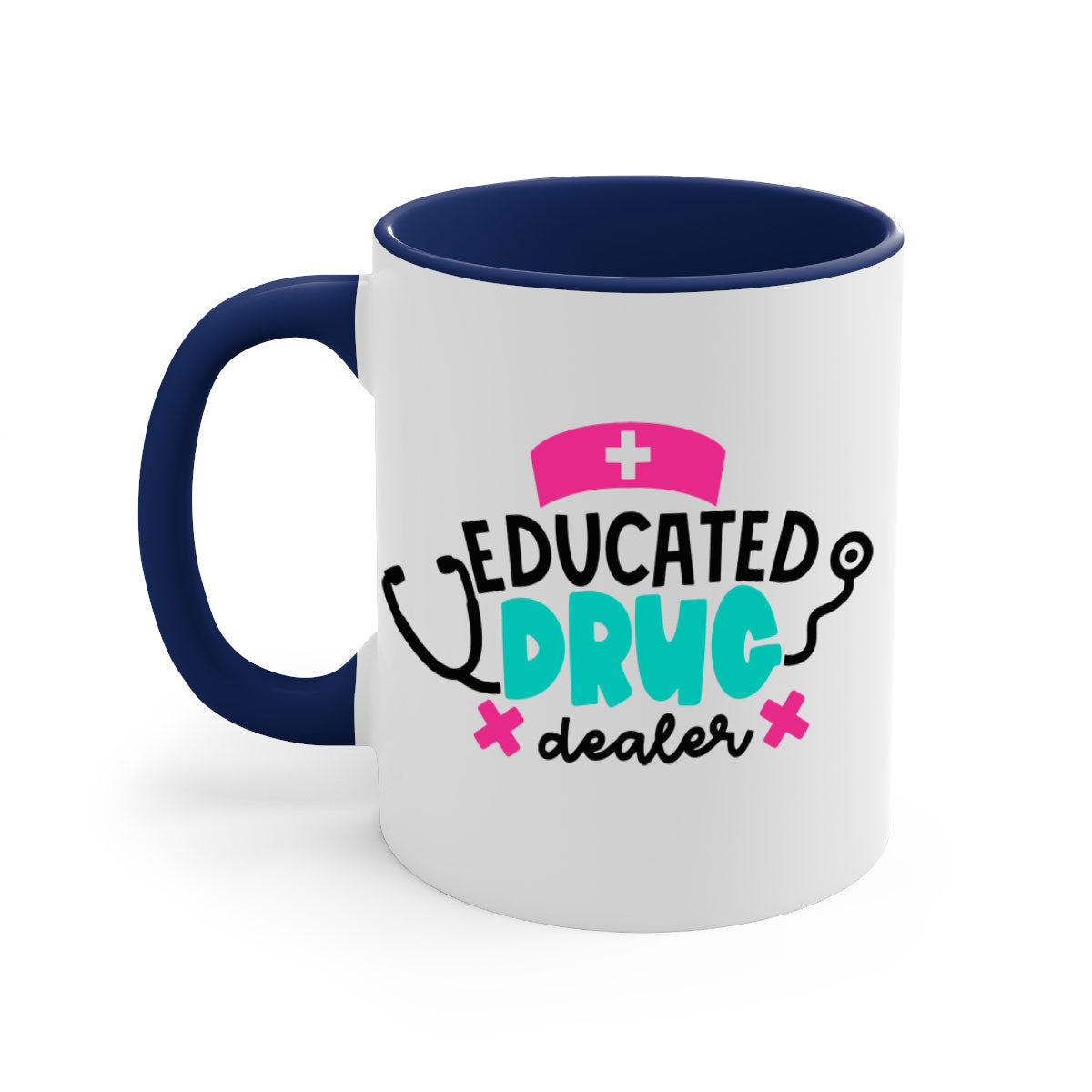 Educated Drug Dealer Style 195# Mug with colorful handle and glossy finish, perfect for coffee and tea.
