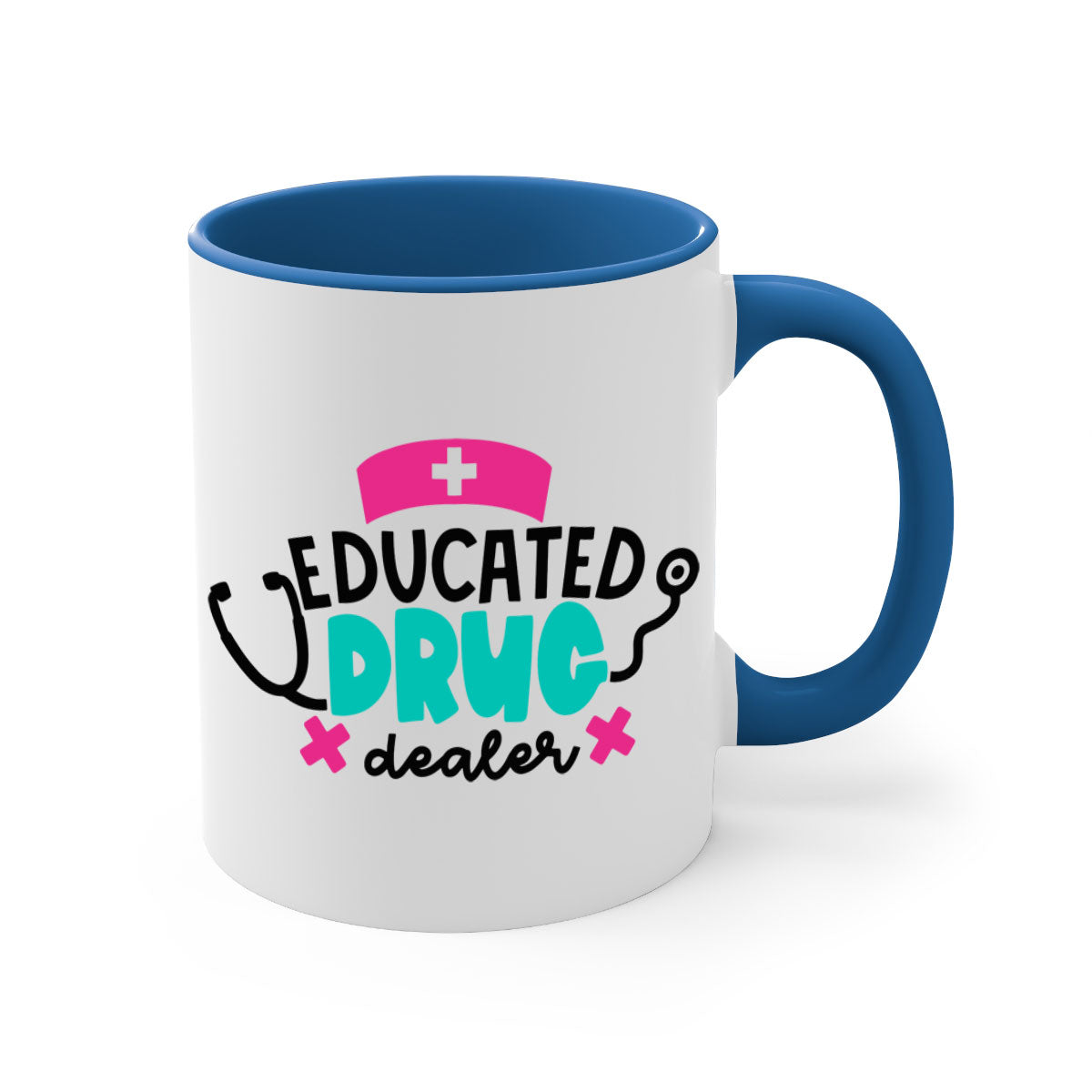 Educated Drug Dealer Style 195# Mug with colorful handle and glossy finish, perfect for coffee and tea.