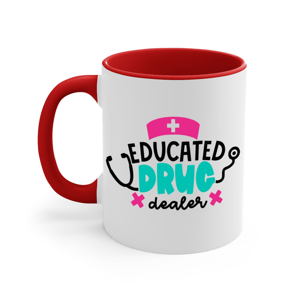 Educated Drug Dealer Style 195# Mug with colorful handle and glossy finish, perfect for coffee and tea.