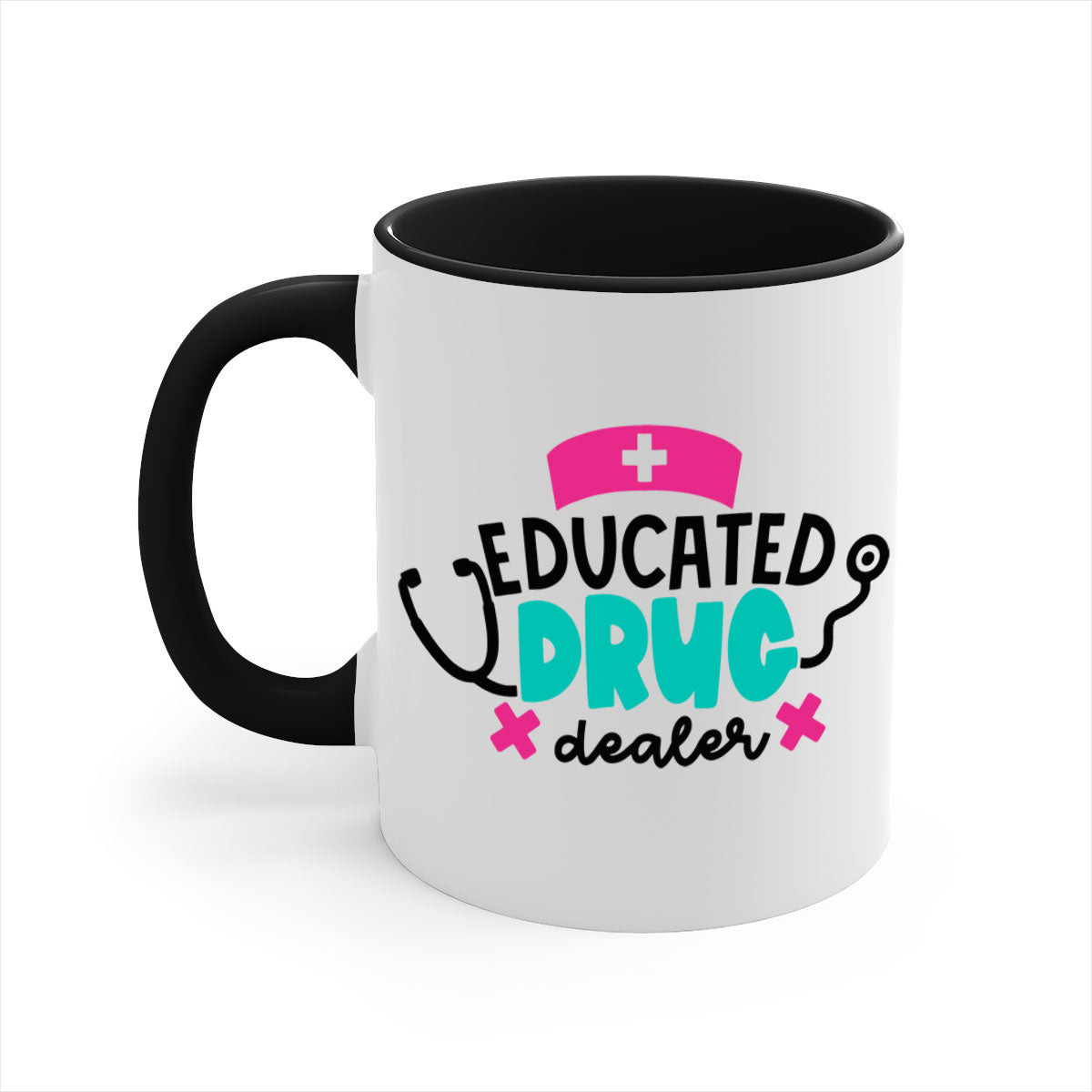 Educated Drug Dealer Style 195# Mug with colorful handle and glossy finish, perfect for coffee and tea.