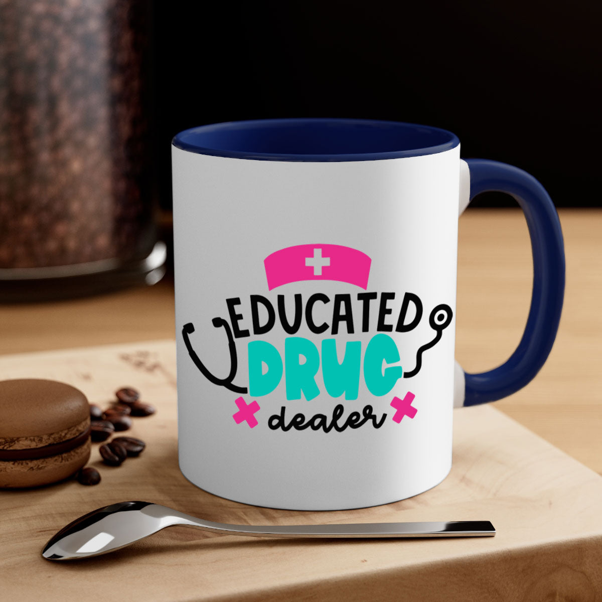 Educated Drug Dealer Style 195# Mug with colorful handle and glossy finish, perfect for coffee and tea.