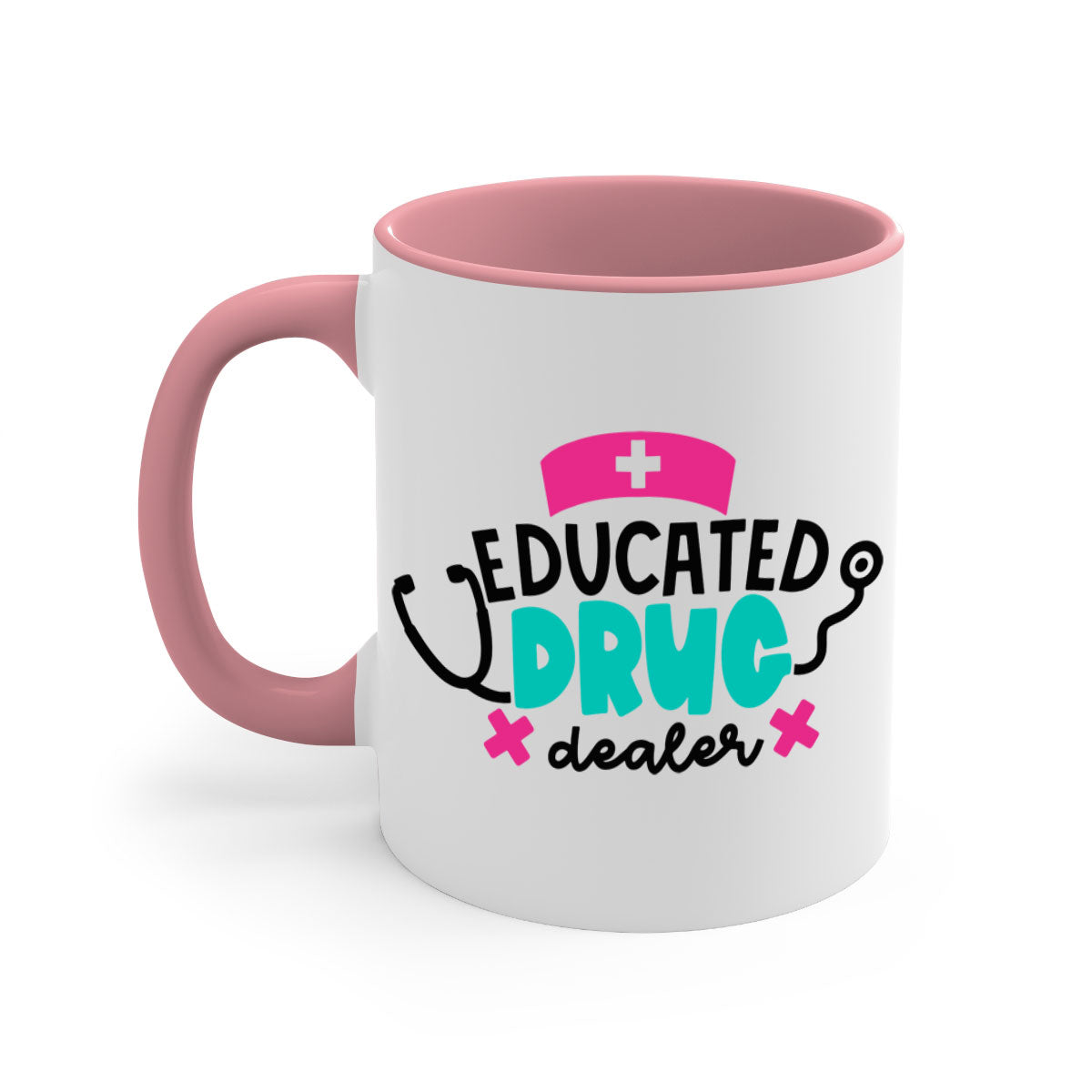 Educated Drug Dealer Style 195# Mug with colorful handle and glossy finish, perfect for coffee and tea.