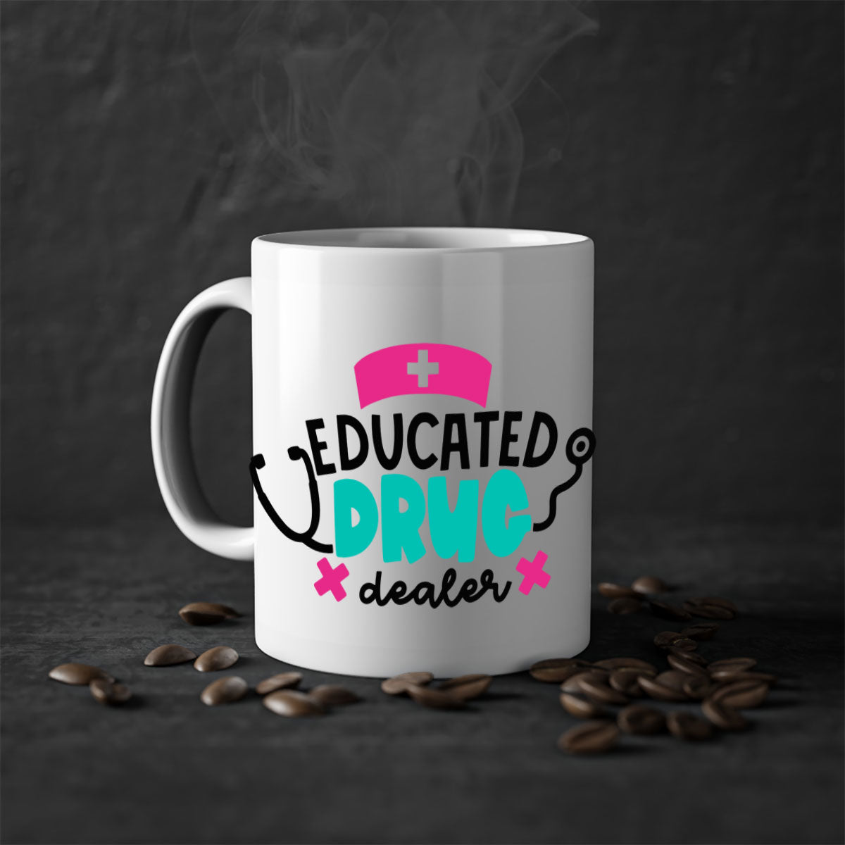 Educated Drug Dealer Style 195# Mug with colorful handle and glossy finish, perfect for coffee and tea.