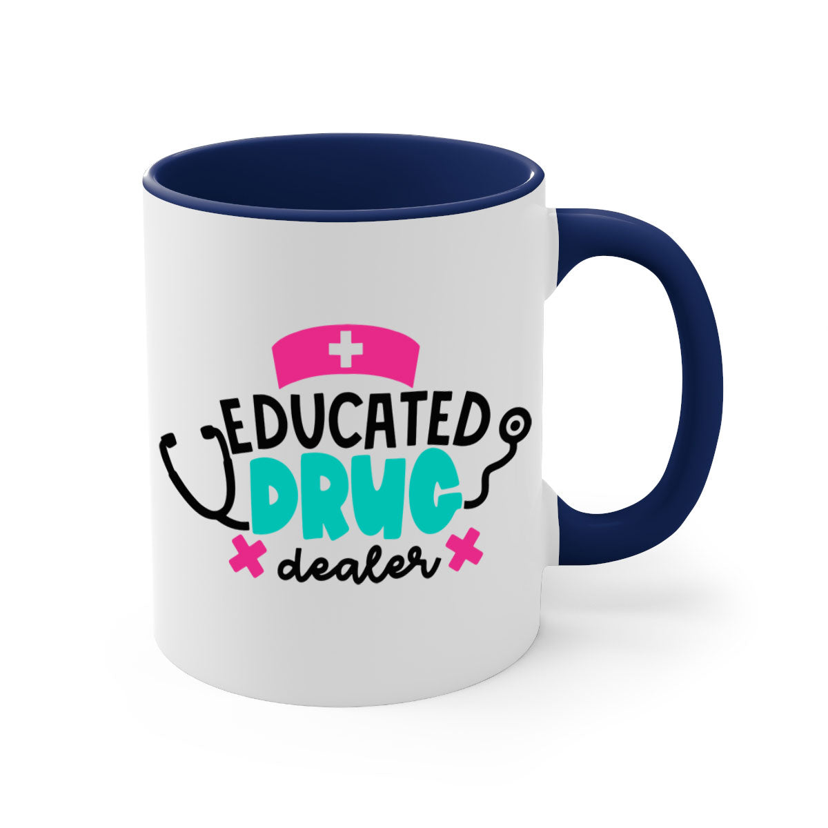 Educated Drug Dealer Style 195# Mug with colorful handle and glossy finish, perfect for coffee and tea.