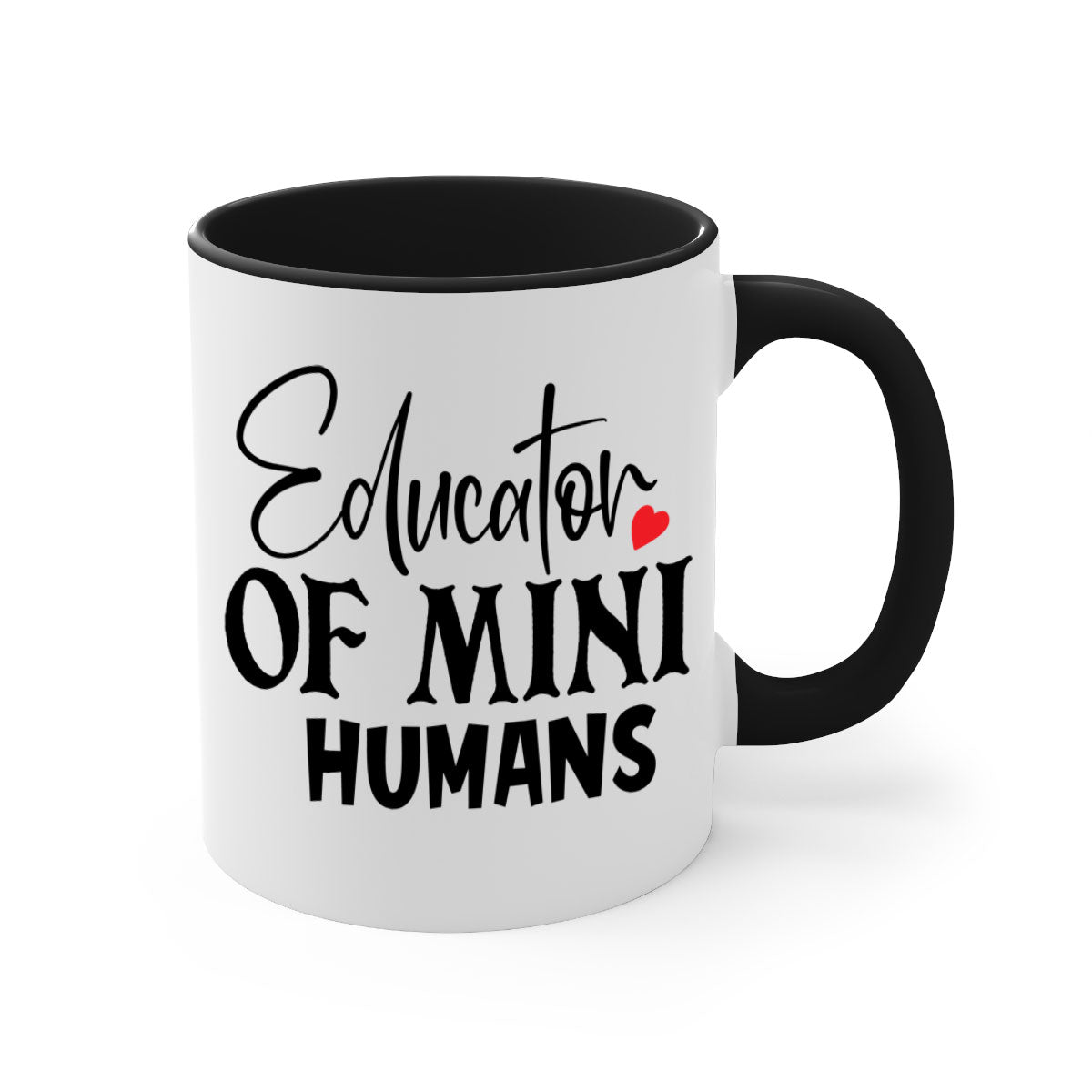 Educator of Mini Humans Style 180# Mug with a glossy finish, featuring a colored handle and interior, available in multiple colors.