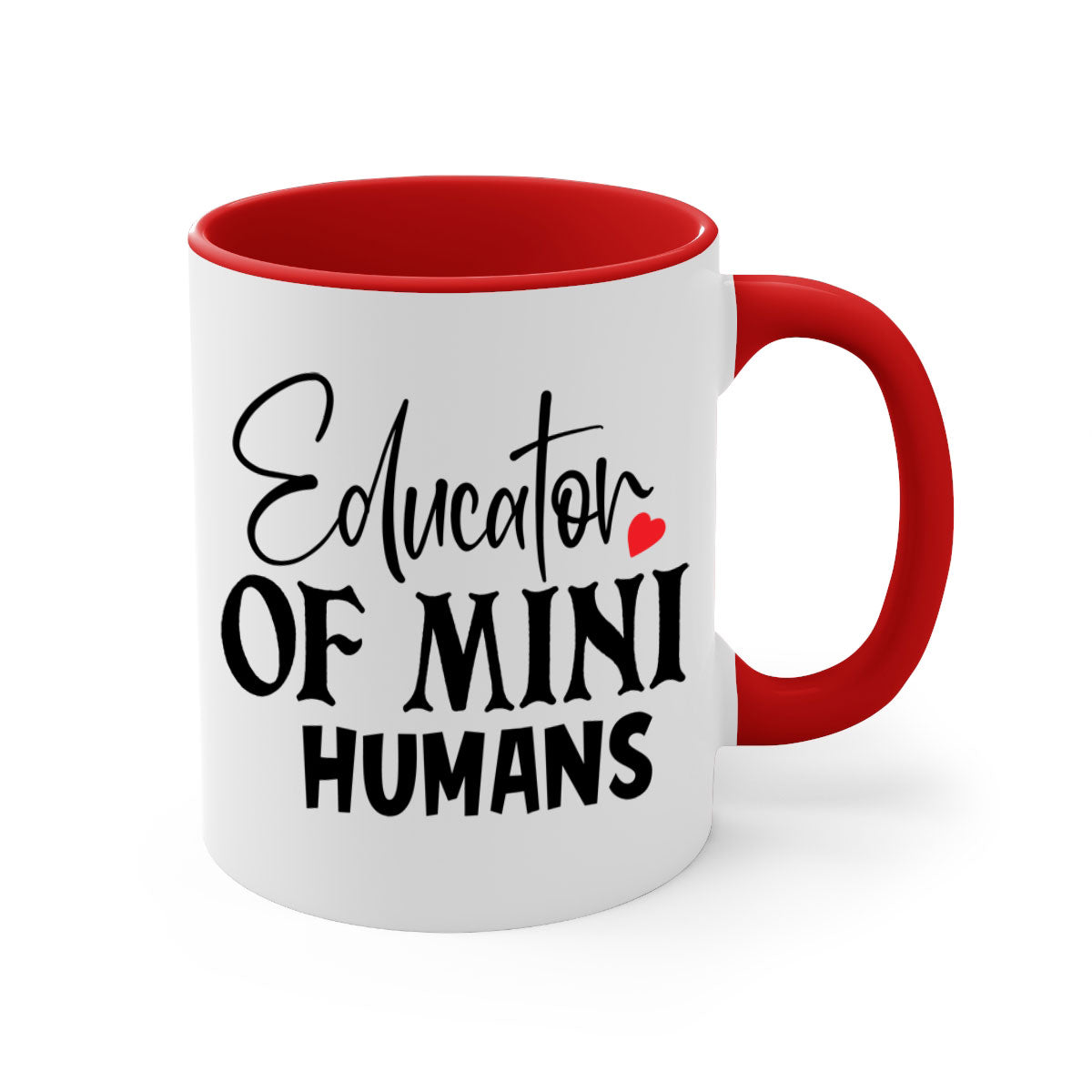 Educator of Mini Humans Style 180# Mug with a glossy finish, featuring a colored handle and interior, available in multiple colors.