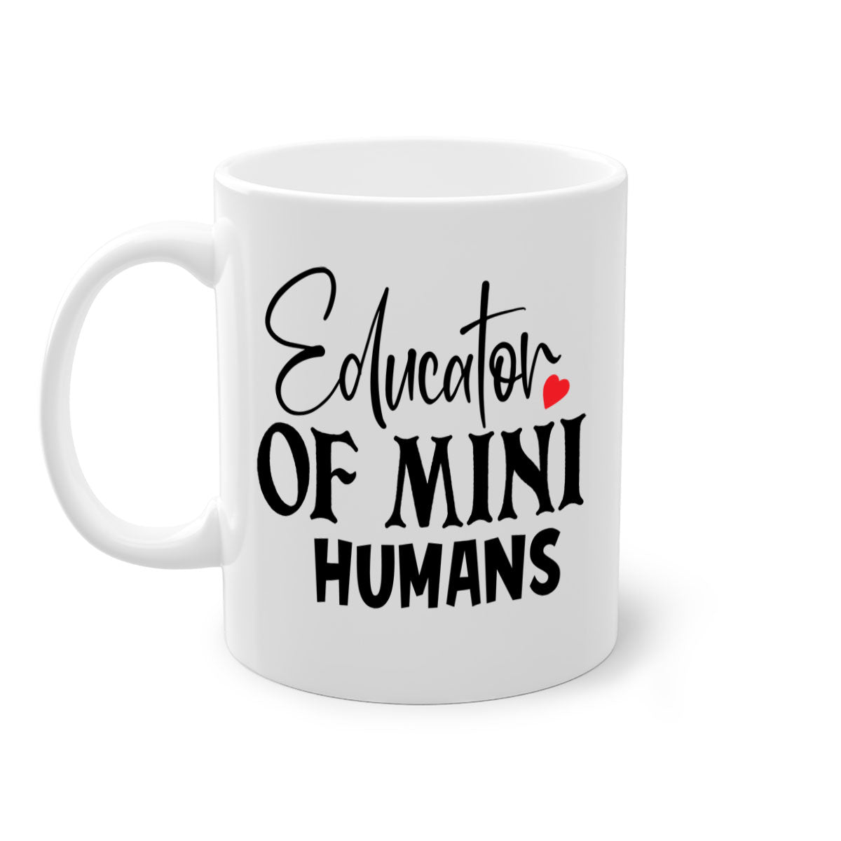 Educator of Mini Humans Style 180# Mug with a glossy finish, featuring a colored handle and interior, available in multiple colors.