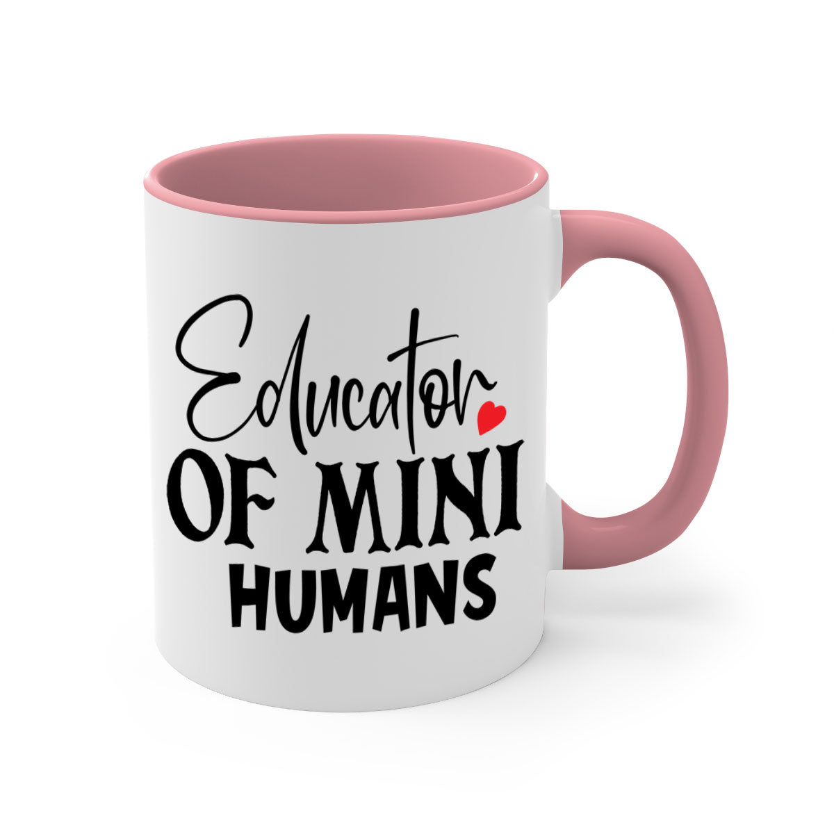 Educator of Mini Humans Style 180# Mug with a glossy finish, featuring a colored handle and interior, available in multiple colors.