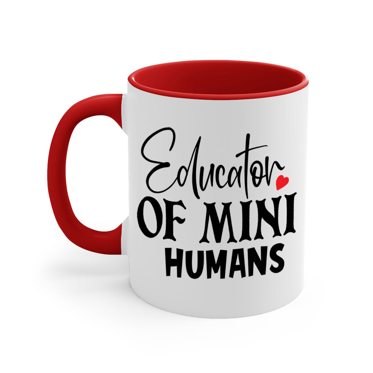 Educator of Mini Humans Style 180# Mug with a glossy finish, featuring a colored handle and interior, available in multiple colors.