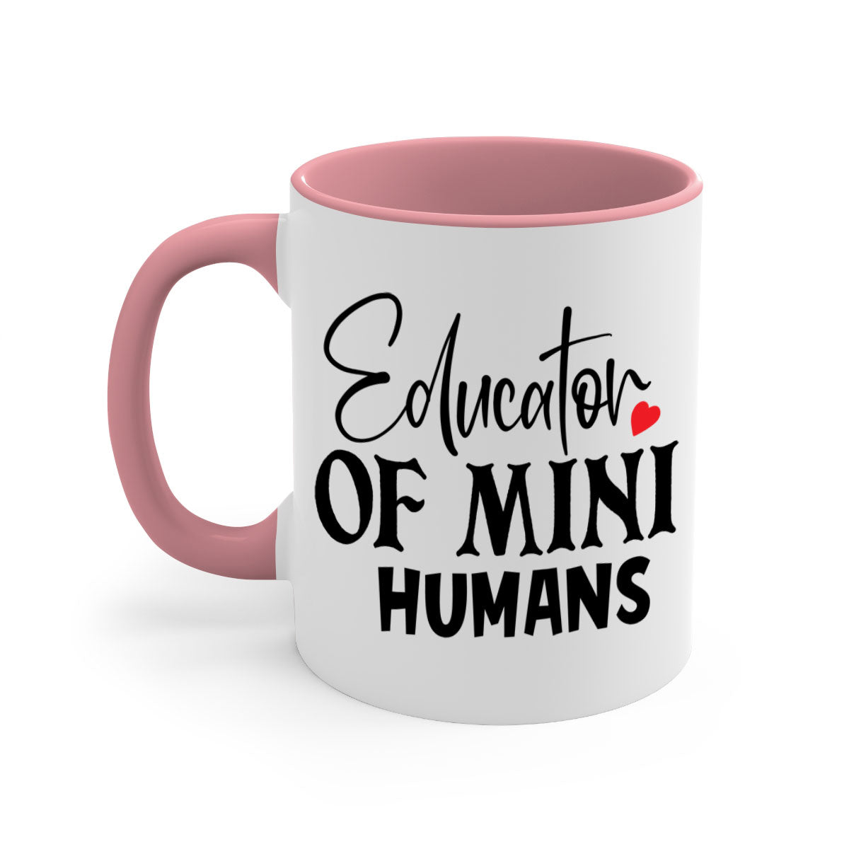 Educator of Mini Humans Style 180# Mug with a glossy finish, featuring a colored handle and interior, available in multiple colors.
