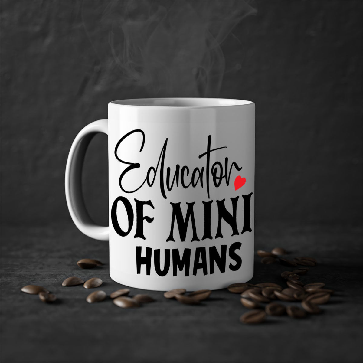 Educator of Mini Humans Style 180# Mug with a glossy finish, featuring a colored handle and interior, available in multiple colors.