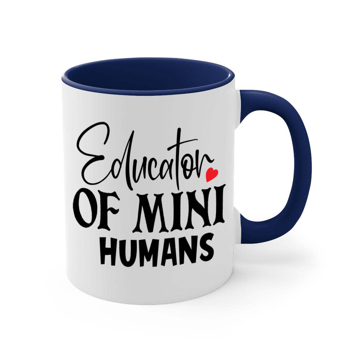 Educator of Mini Humans Style 180# Mug with a glossy finish, featuring a colored handle and interior, available in multiple colors.