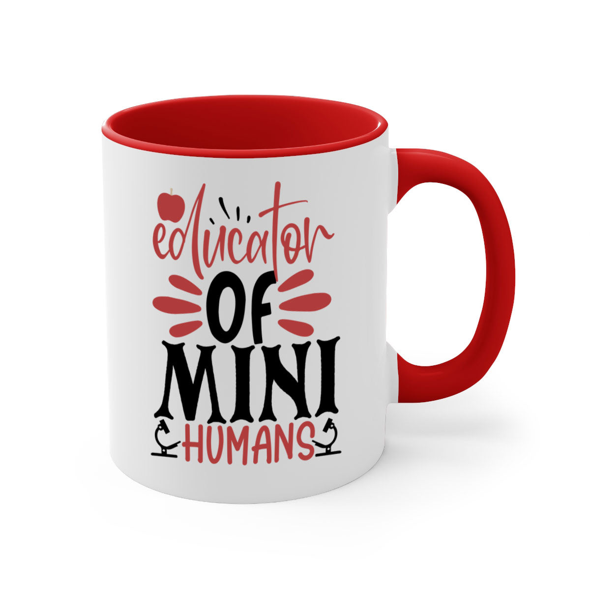 A stylish educator of mini humans mug with a glossy finish, featuring a colored handle and interior, available in five vibrant colors.