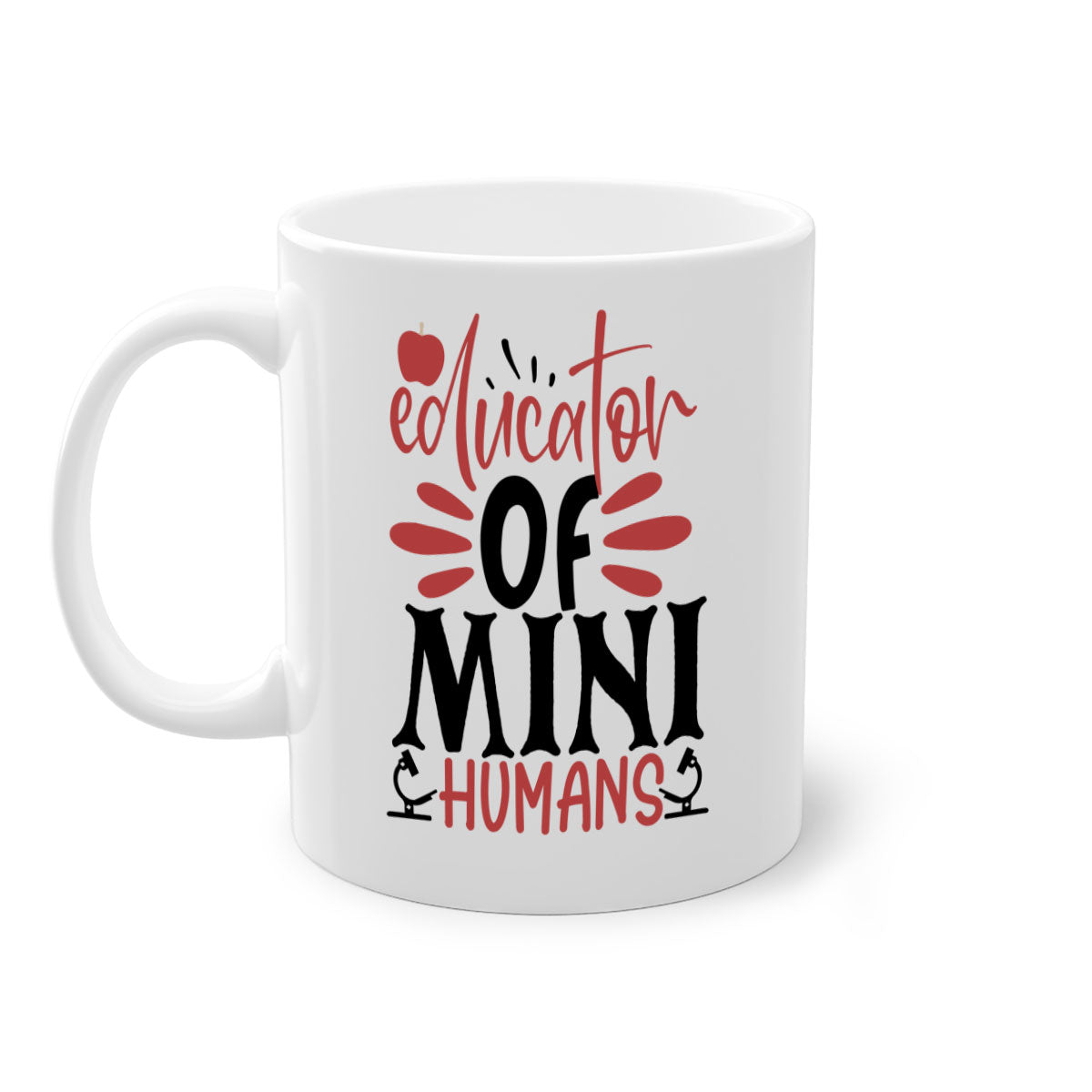 A stylish educator of mini humans mug with a glossy finish, featuring a colored handle and interior, available in five vibrant colors.