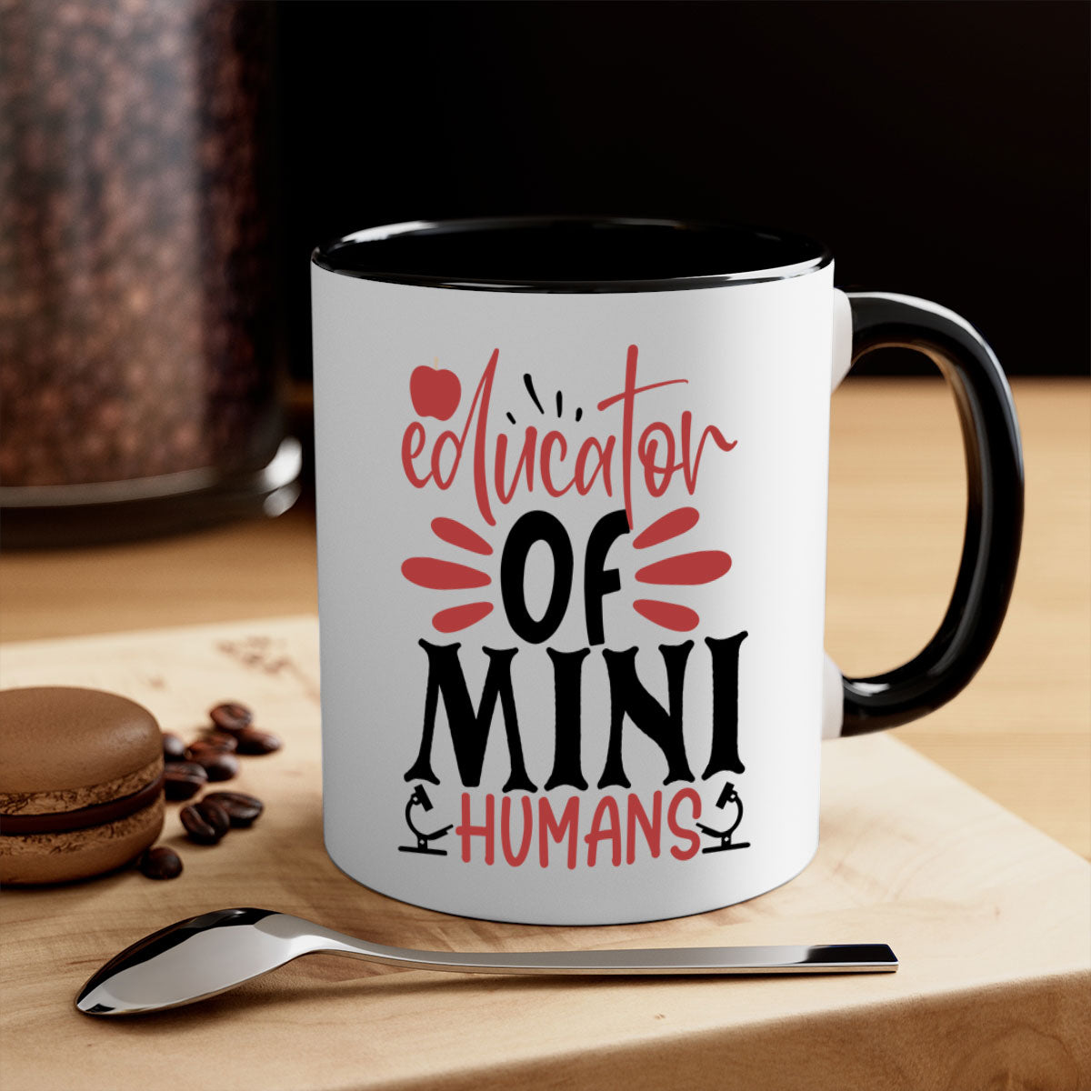 A stylish educator of mini humans mug with a glossy finish, featuring a colored handle and interior, available in five vibrant colors.