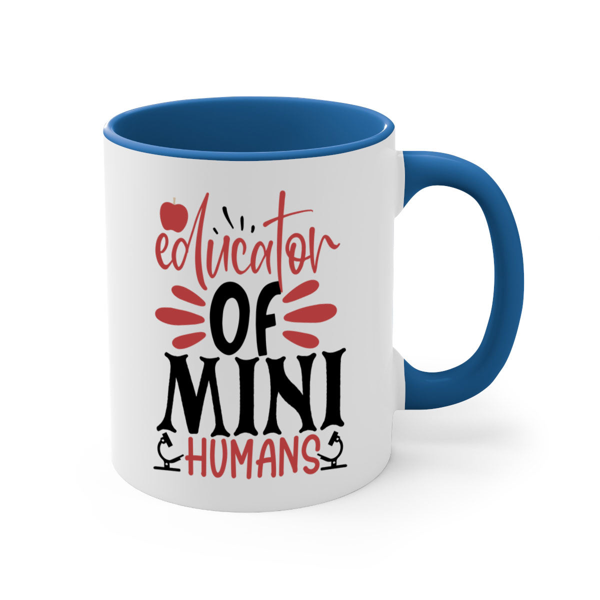 A stylish educator of mini humans mug with a glossy finish, featuring a colored handle and interior, available in five vibrant colors.