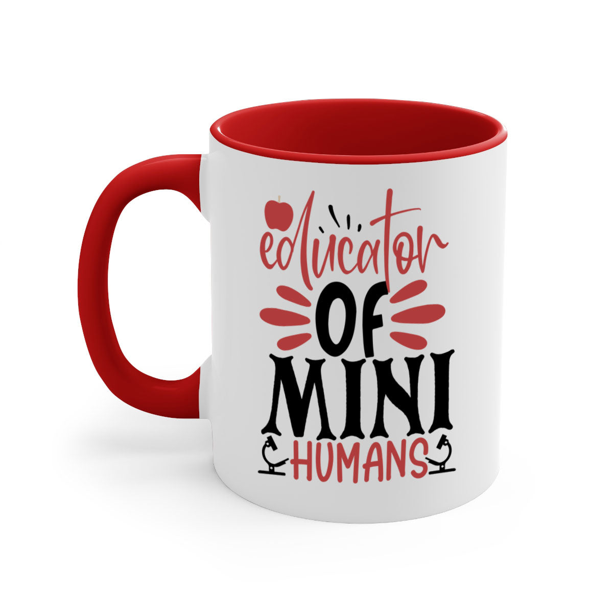 A stylish educator of mini humans mug with a glossy finish, featuring a colored handle and interior, available in five vibrant colors.