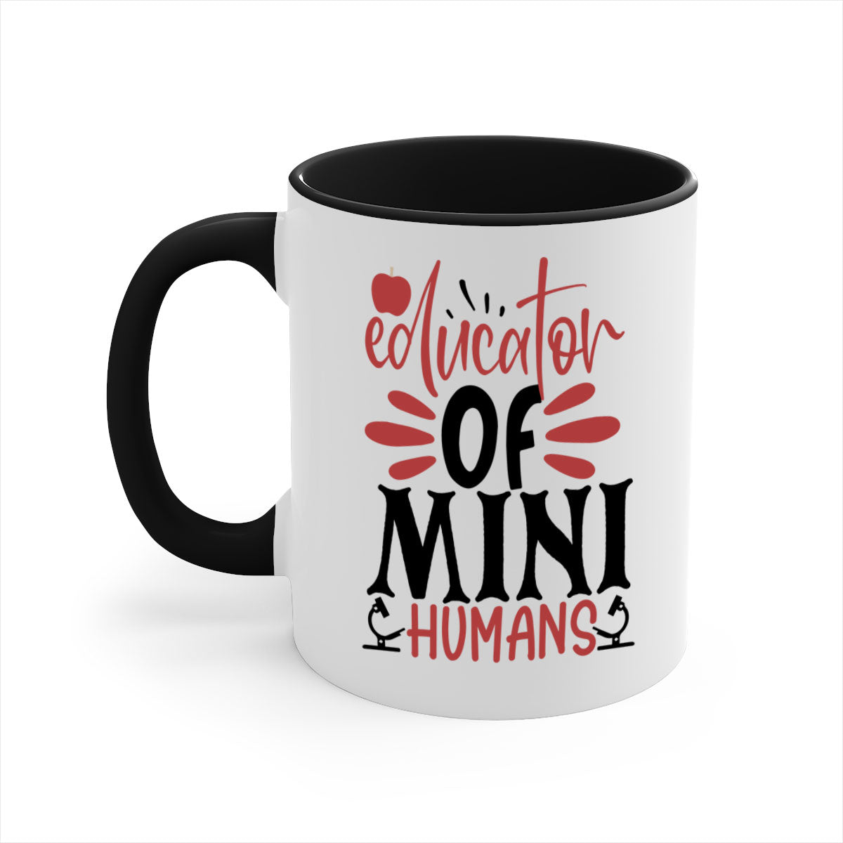 A stylish educator of mini humans mug with a glossy finish, featuring a colored handle and interior, available in five vibrant colors.