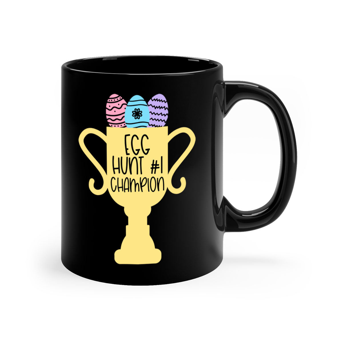 Colorful Egg Hunt Champion Mug with glossy finish and C-shaped handle, available in multiple colors.