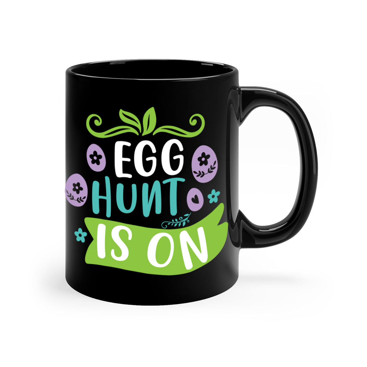 Egg Hunt is Onn 95# Mug featuring a two-tone design with a colored handle and glossy finish, perfect for coffee and tea.
