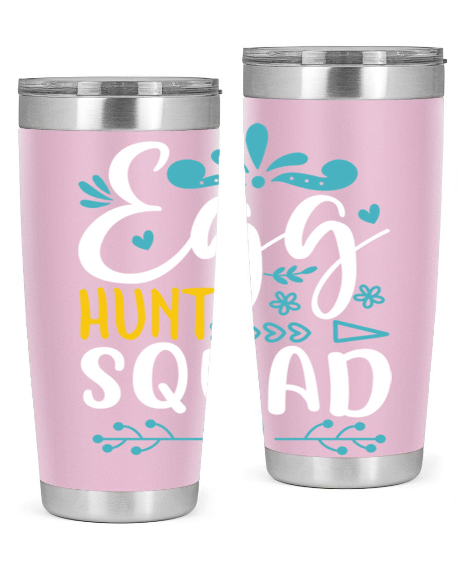 Egg Hunt Squad 93# Tumbler in vibrant colors, showcasing its double wall vacuum stainless steel design and drink-thru lid.