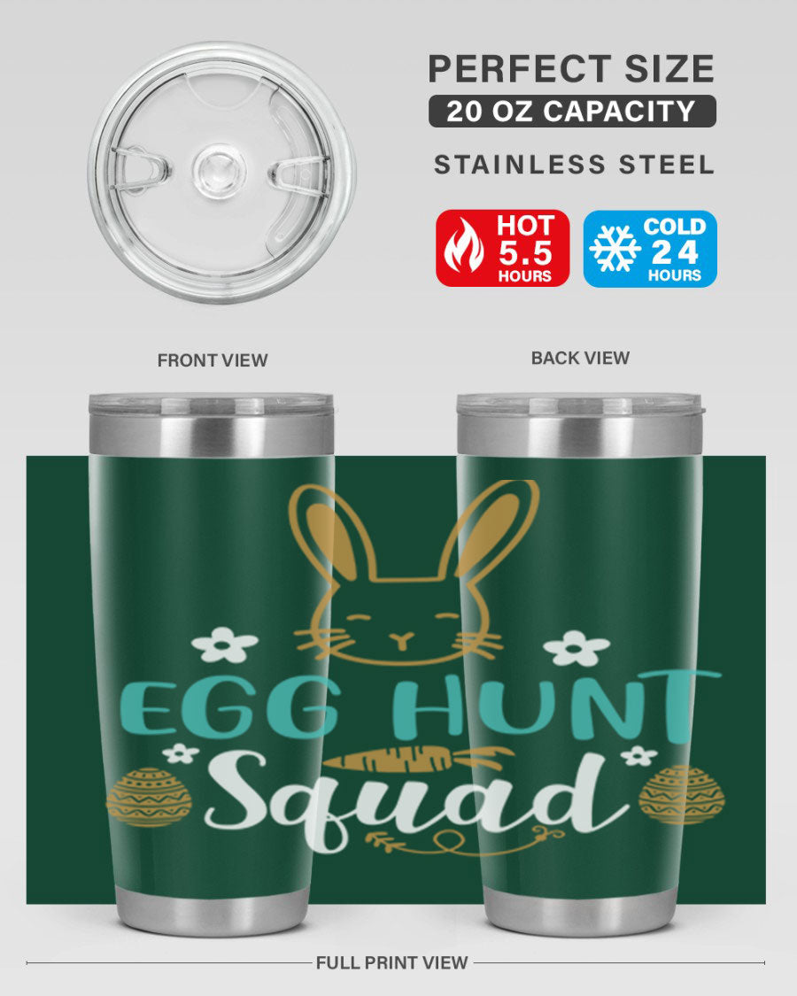Egg Hunt Squad 94# Easter Tumbler in vibrant colors, showcasing its double wall vacuum stainless steel design and festive print.
