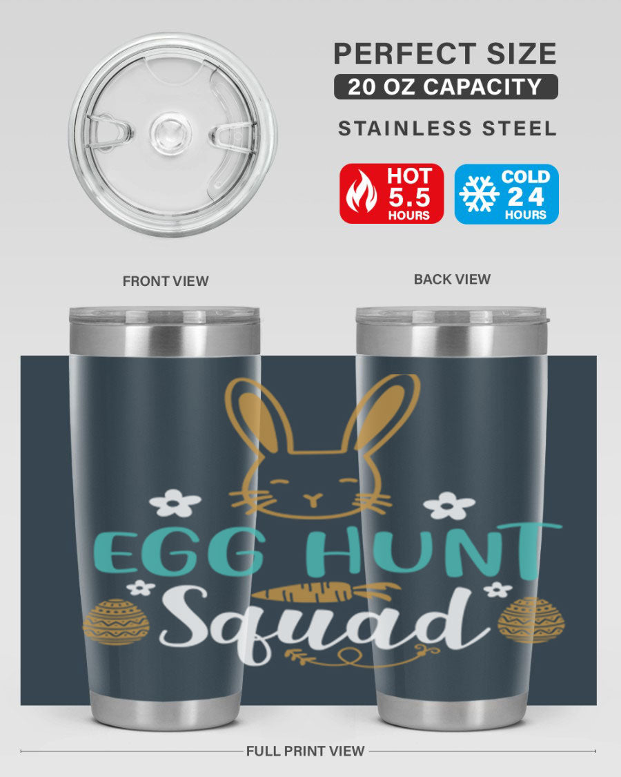 Egg Hunt Squad 94# Easter Tumbler in vibrant colors, showcasing its double wall vacuum stainless steel design and festive print.