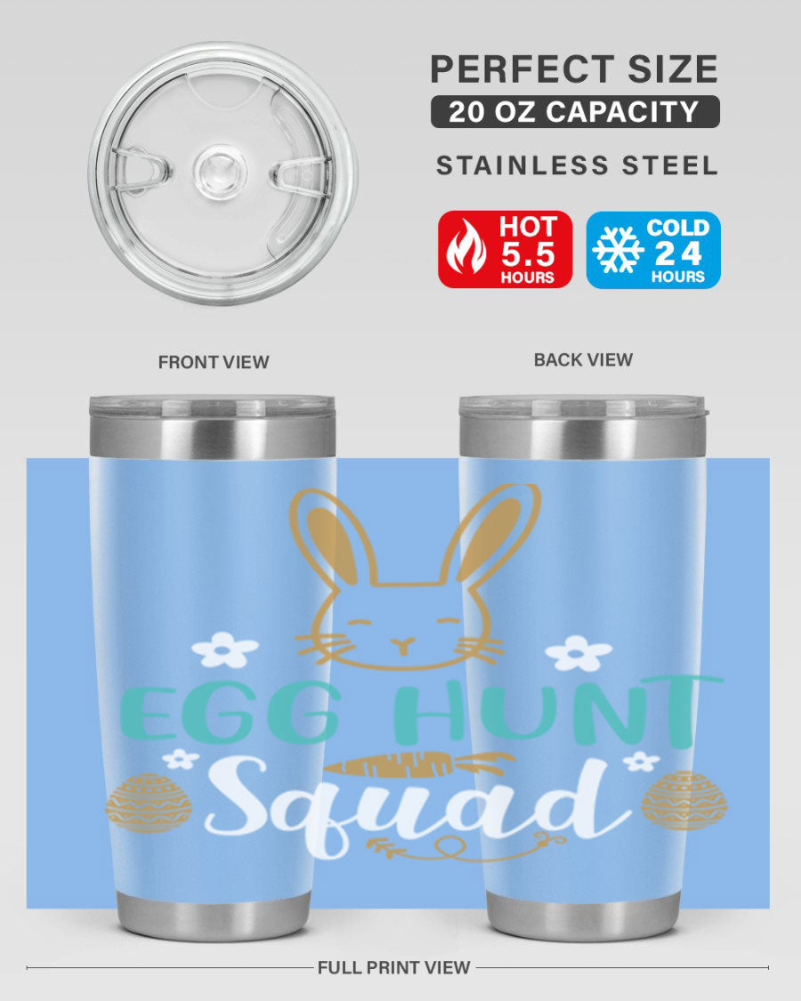 Egg Hunt Squad 94# Easter Tumbler in vibrant colors, showcasing its double wall vacuum stainless steel design and festive print.