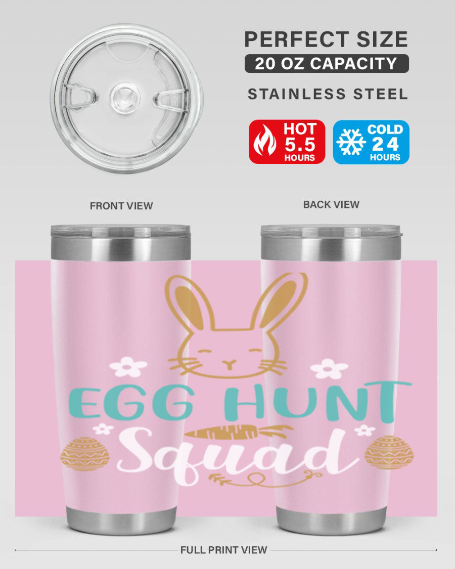 Egg Hunt Squad 94# Easter Tumbler in vibrant colors, showcasing its double wall vacuum stainless steel design and festive print.