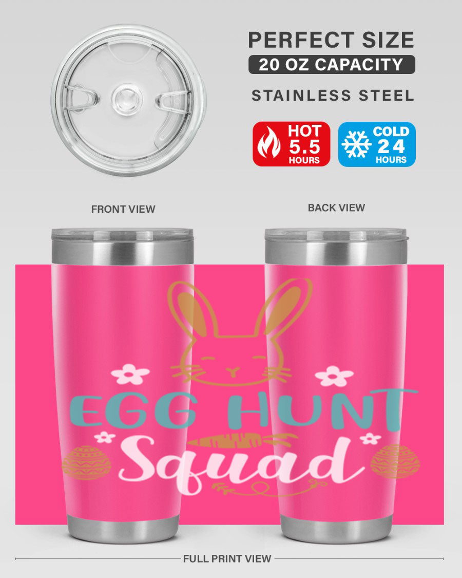Egg Hunt Squad 94# Easter Tumbler in vibrant colors, showcasing its double wall vacuum stainless steel design and festive print.