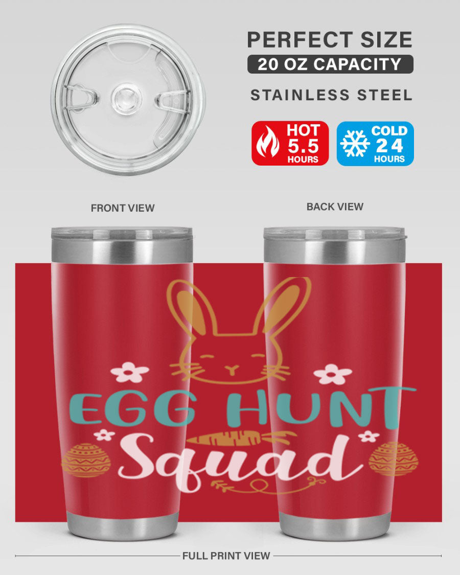 Egg Hunt Squad 94# Easter Tumbler in vibrant colors, showcasing its double wall vacuum stainless steel design and festive print.
