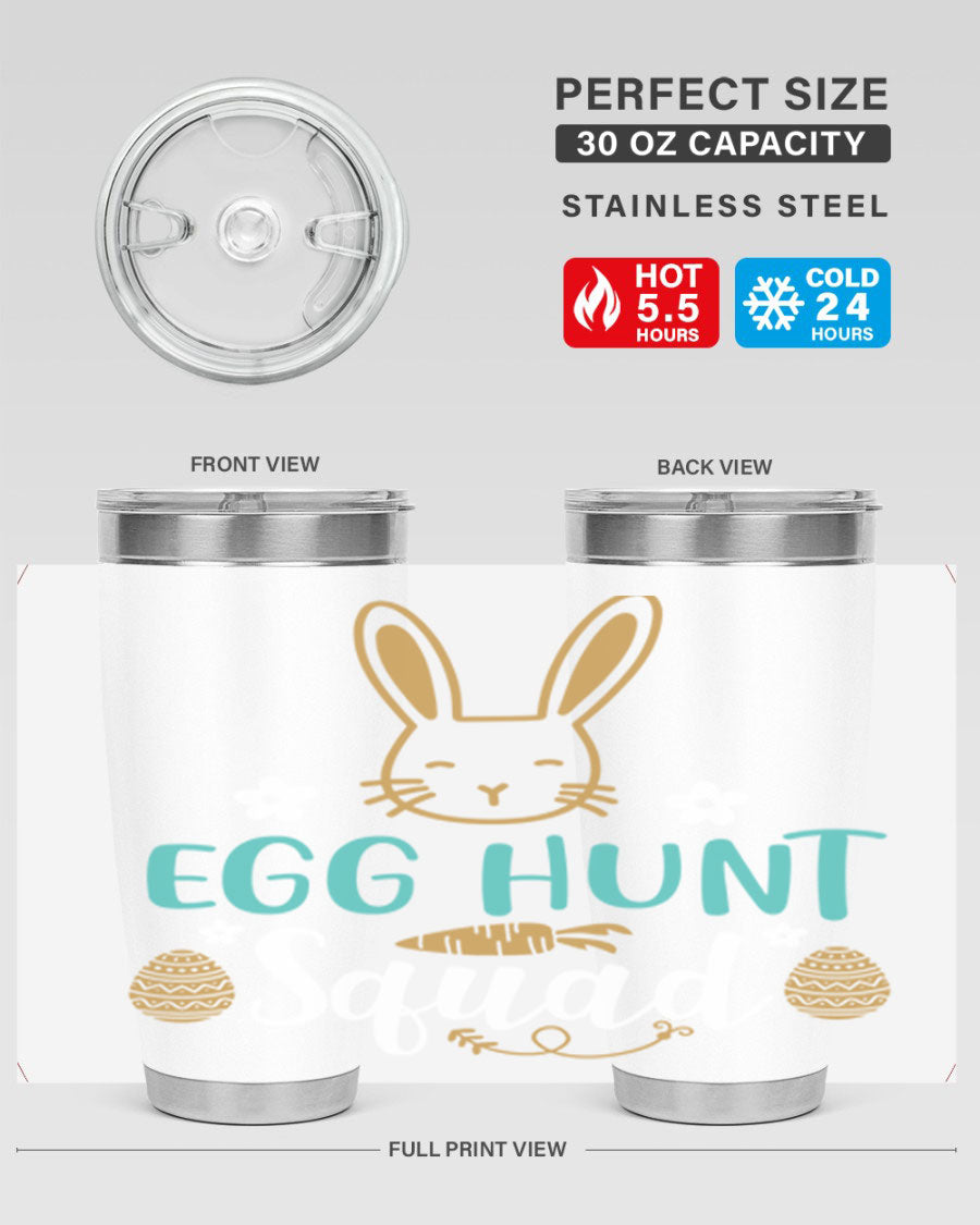 Egg Hunt Squad 94# Easter Tumbler in vibrant colors, showcasing its double wall vacuum stainless steel design and festive print.
