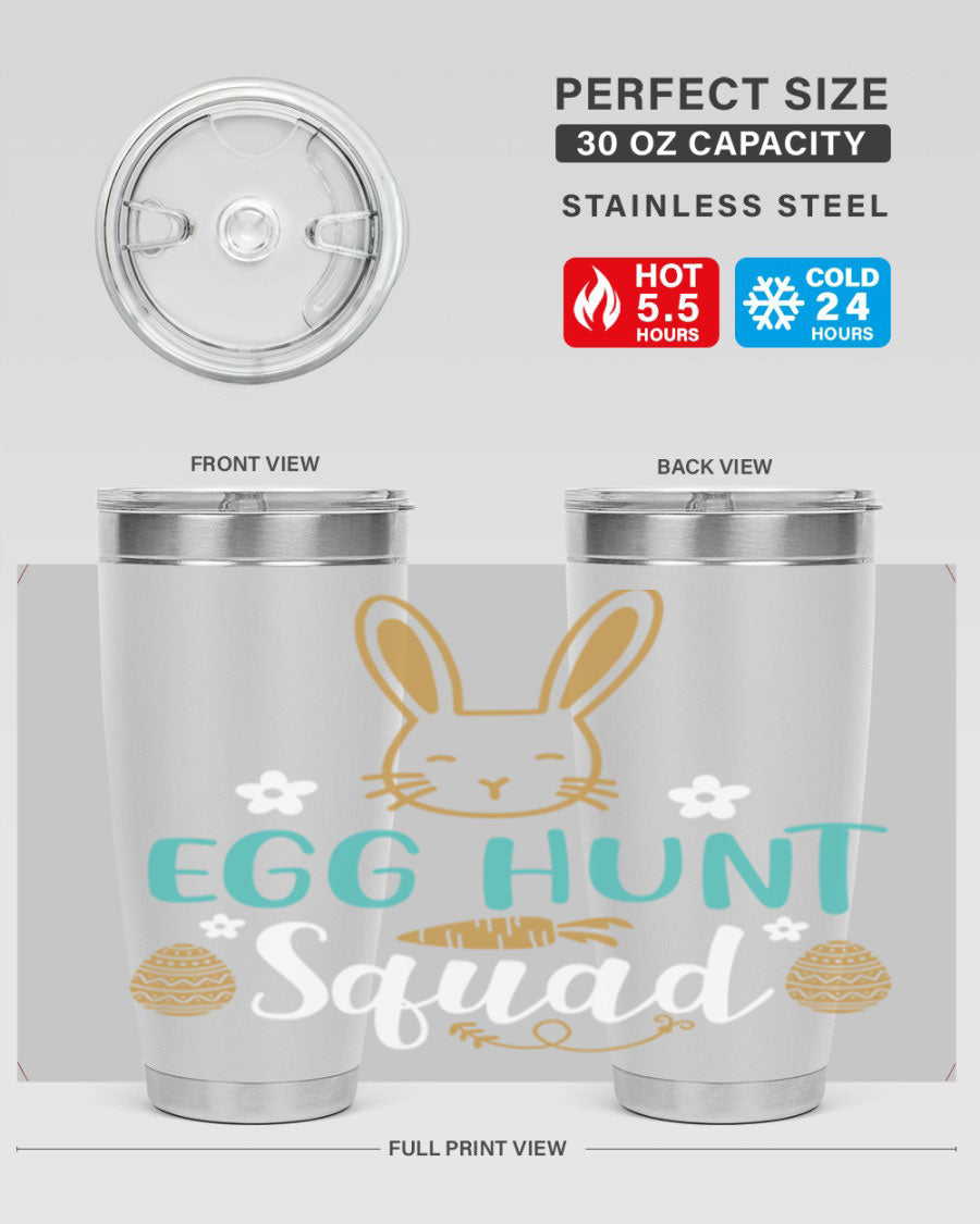 Egg Hunt Squad 94# Easter Tumbler in vibrant colors, showcasing its double wall vacuum stainless steel design and festive print.