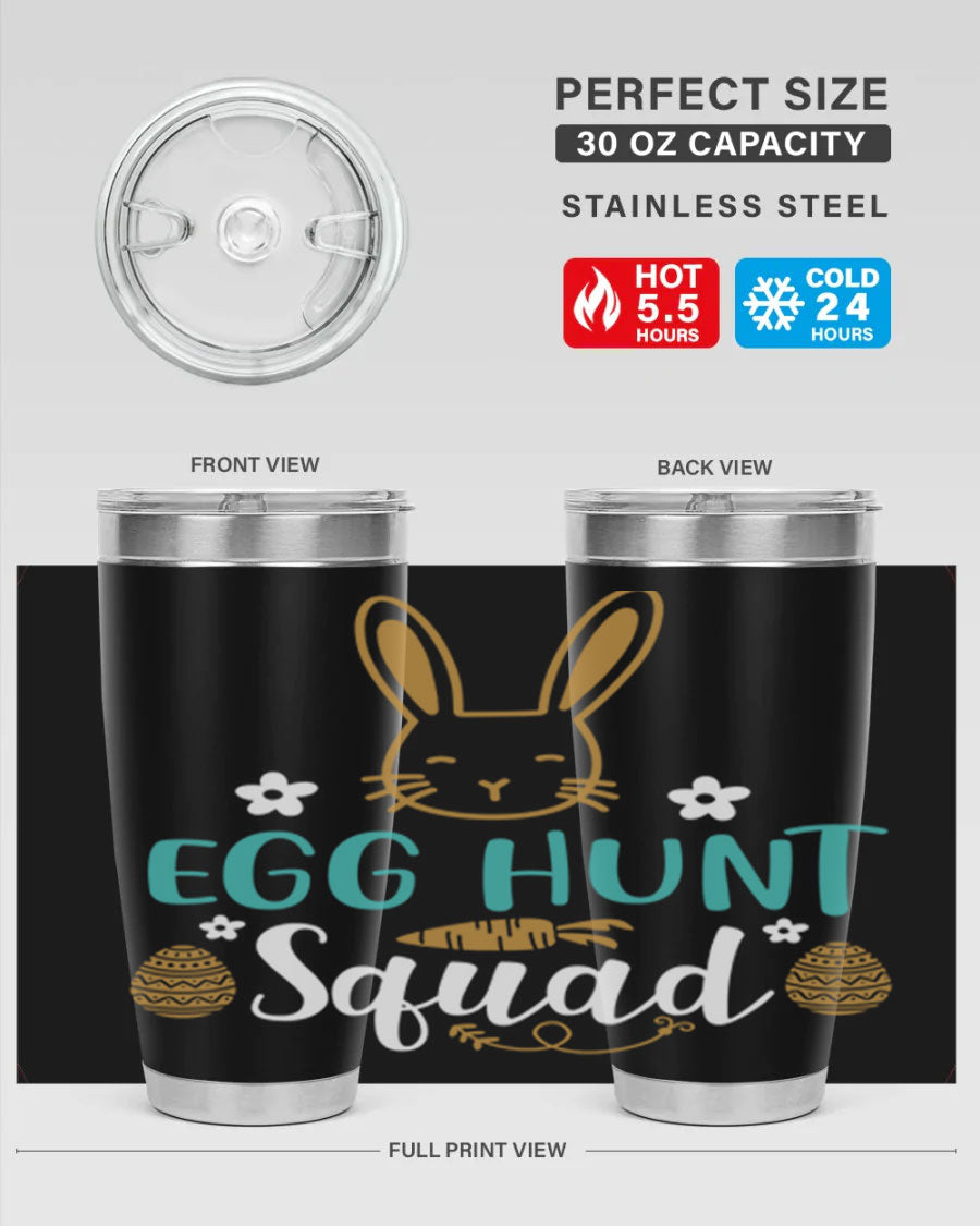 Egg Hunt Squad 94# Easter Tumbler in vibrant colors, showcasing its double wall vacuum stainless steel design and festive print.