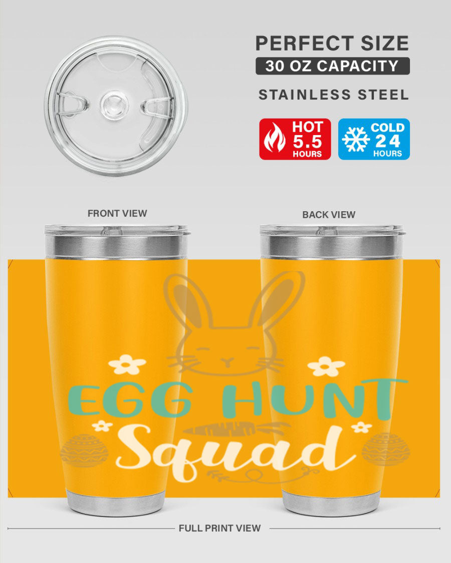 Egg Hunt Squad 94# Easter Tumbler in vibrant colors, showcasing its double wall vacuum stainless steel design and festive print.
