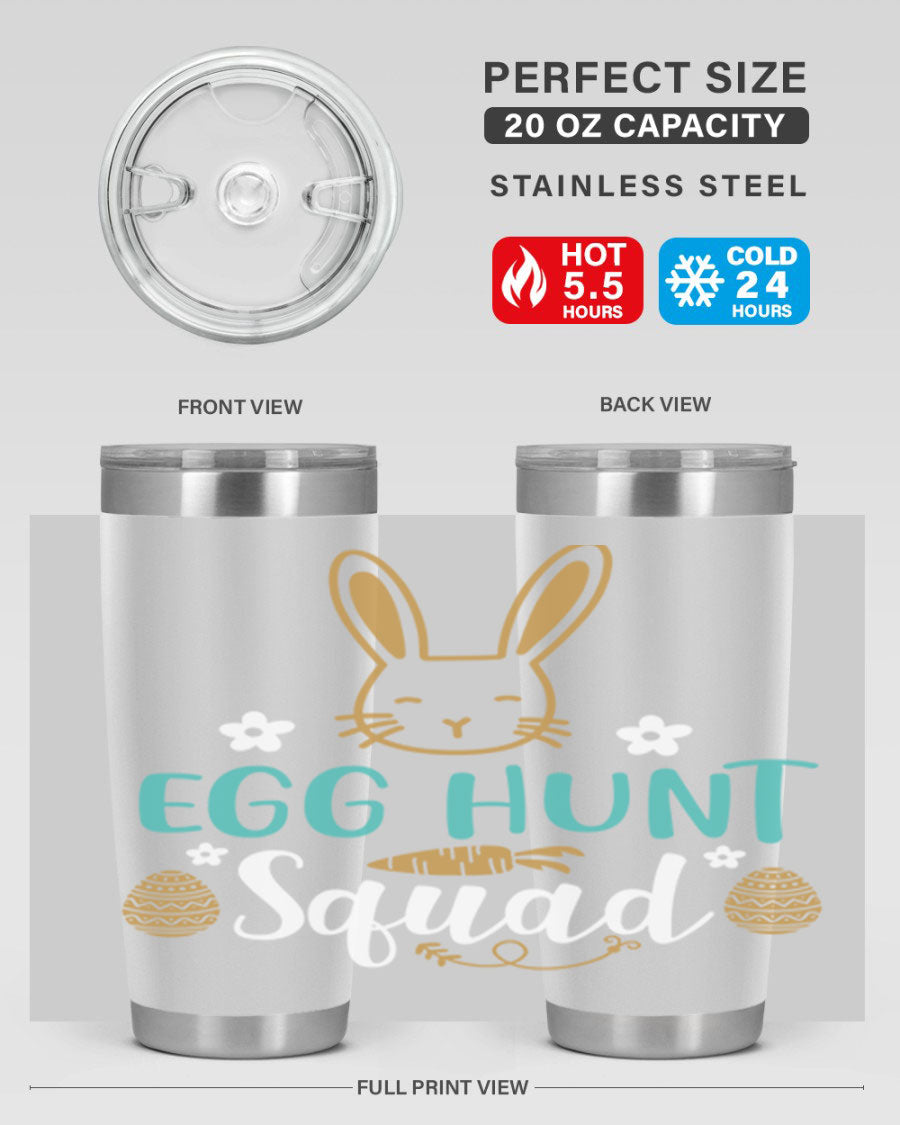 Egg Hunt Squad 94# Easter Tumbler in vibrant colors, showcasing its double wall vacuum stainless steel design and festive print.