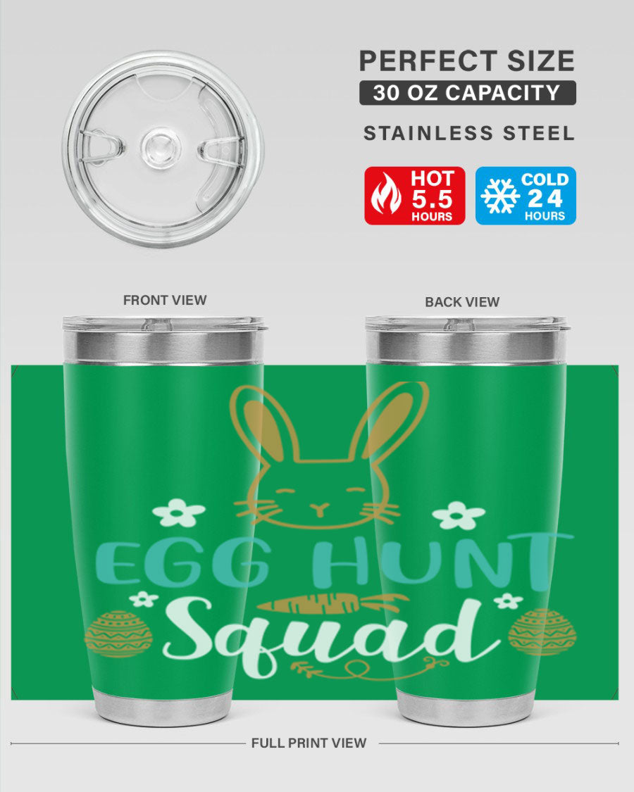 Egg Hunt Squad 94# Easter Tumbler in vibrant colors, showcasing its double wall vacuum stainless steel design and festive print.