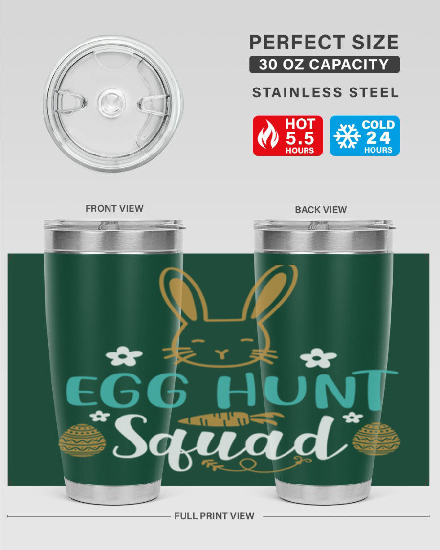 Egg Hunt Squad 94# Easter Tumbler in vibrant colors, showcasing its double wall vacuum stainless steel design and festive print.