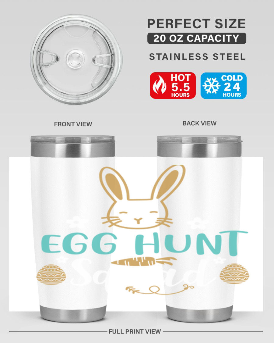 Egg Hunt Squad 94# Easter Tumbler in vibrant colors, showcasing its double wall vacuum stainless steel design and festive print.