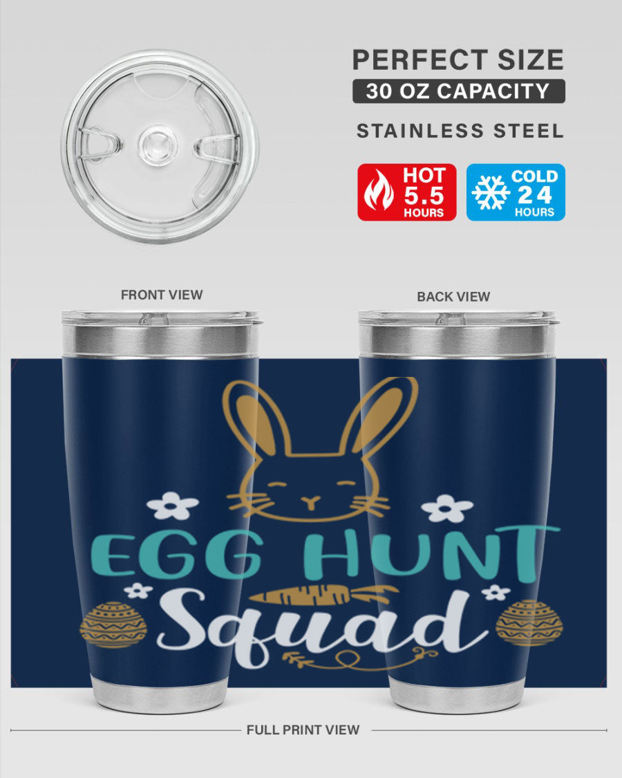 Egg Hunt Squad 94# Easter Tumbler in vibrant colors, showcasing its double wall vacuum stainless steel design and festive print.