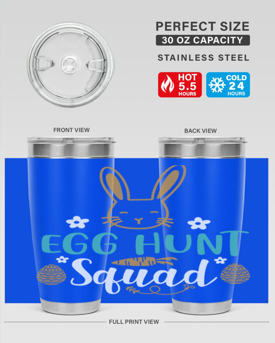 Egg Hunt Squad 94# Easter Tumbler in vibrant colors, showcasing its double wall vacuum stainless steel design and festive print.