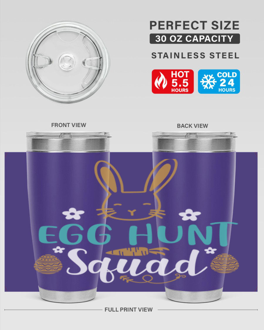 Egg Hunt Squad 94# Easter Tumbler in vibrant colors, showcasing its double wall vacuum stainless steel design and festive print.
