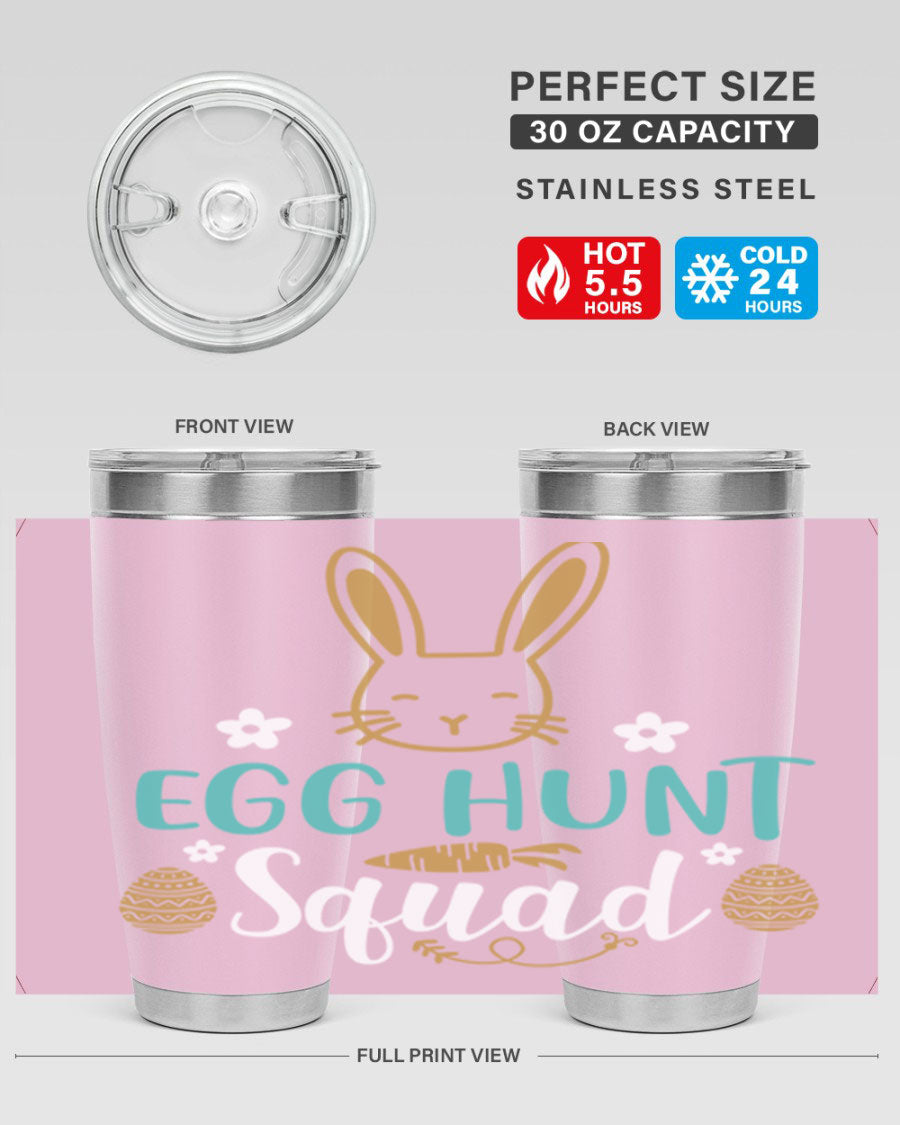 Egg Hunt Squad 94# Easter Tumbler in vibrant colors, showcasing its double wall vacuum stainless steel design and festive print.