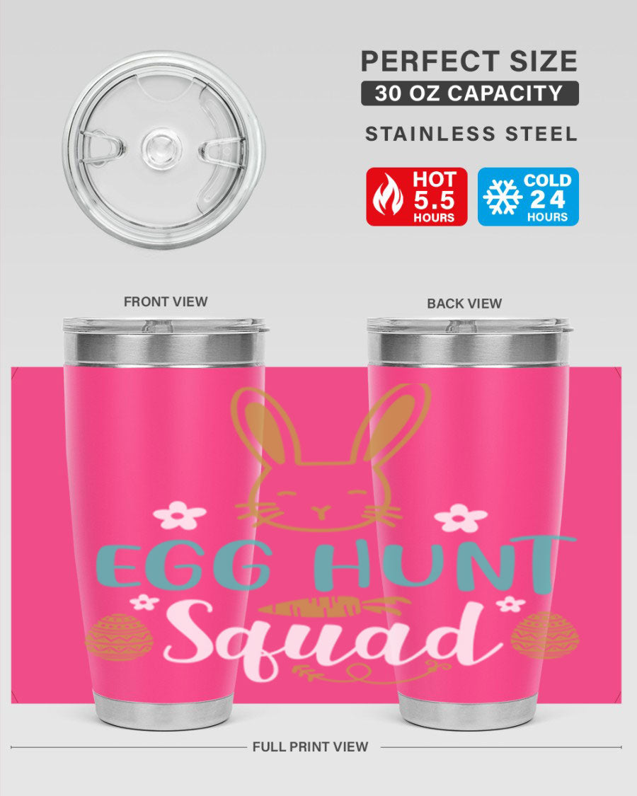 Egg Hunt Squad 94# Easter Tumbler in vibrant colors, showcasing its double wall vacuum stainless steel design and festive print.