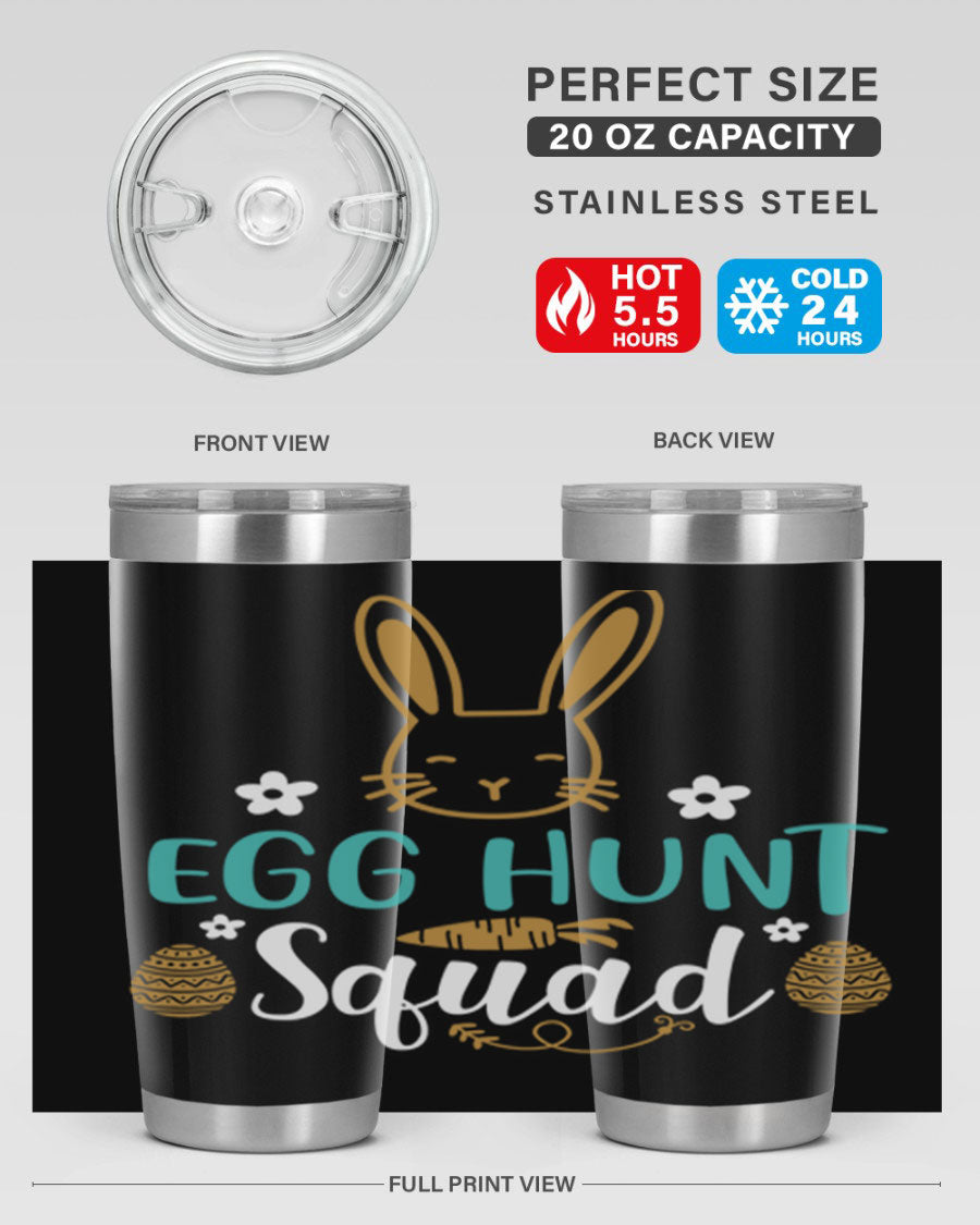 Egg Hunt Squad 94# Easter Tumbler in vibrant colors, showcasing its double wall vacuum stainless steel design and festive print.