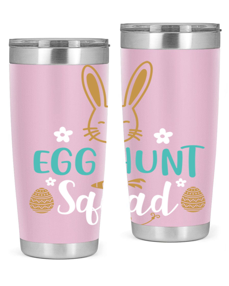 Egg Hunt Squad 94# Easter Tumbler in vibrant colors, showcasing its double wall vacuum stainless steel design and festive print.