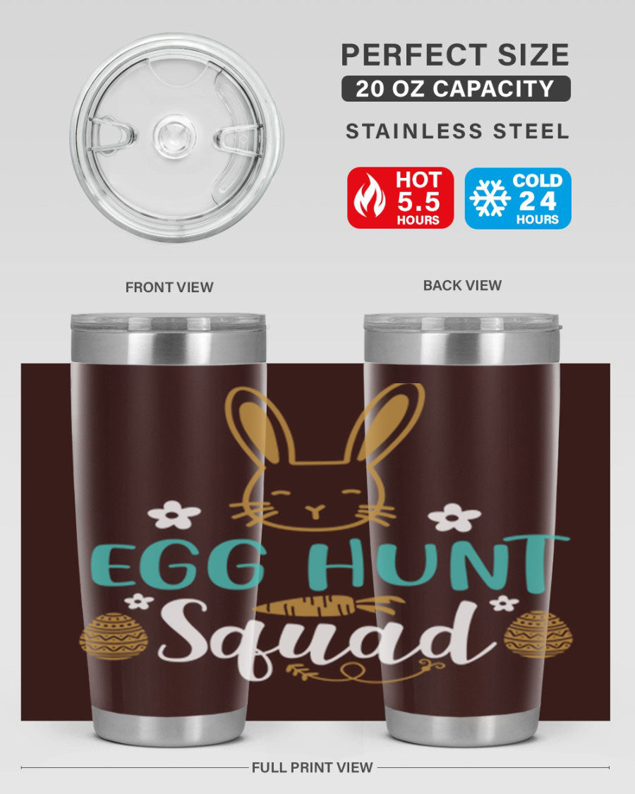 Egg Hunt Squad 94# Easter Tumbler in vibrant colors, showcasing its double wall vacuum stainless steel design and festive print.