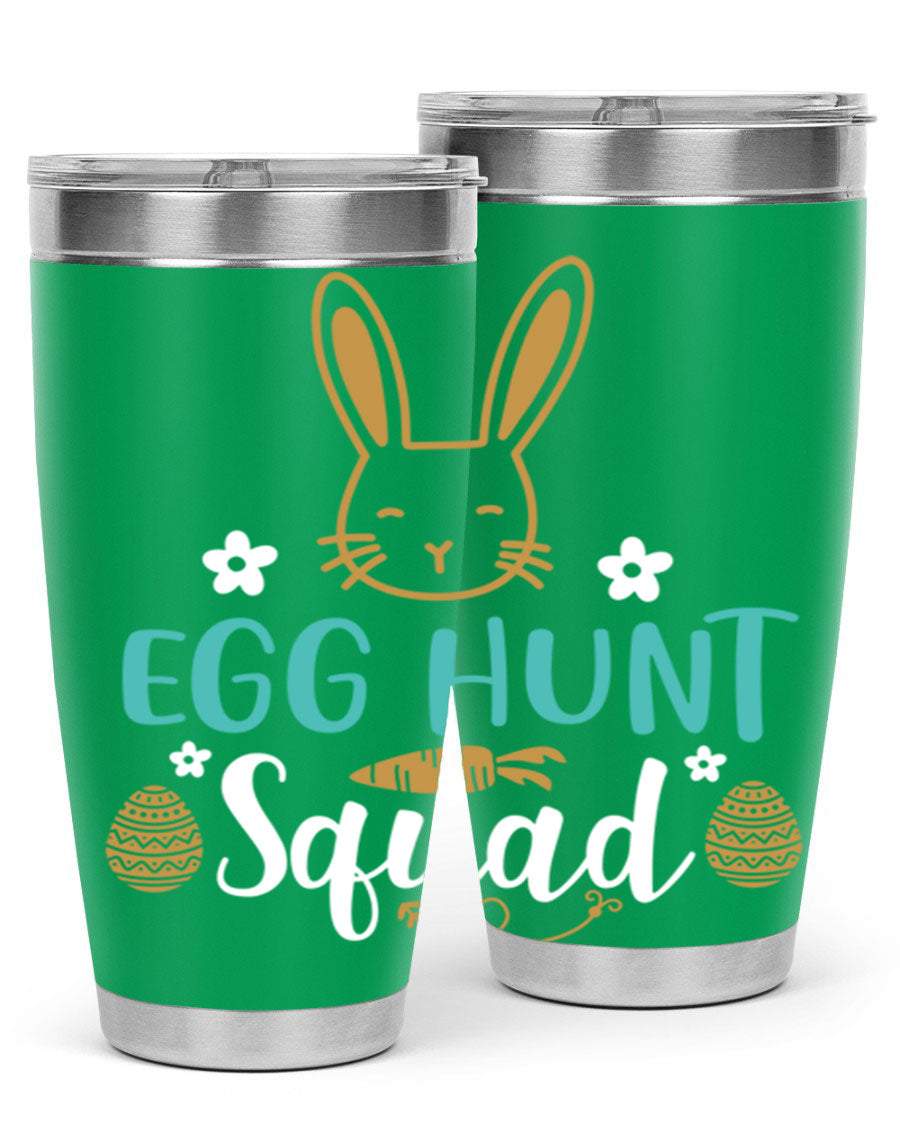 Egg Hunt Squad 94# Easter Tumbler in vibrant colors, showcasing its double wall vacuum stainless steel design and festive print.