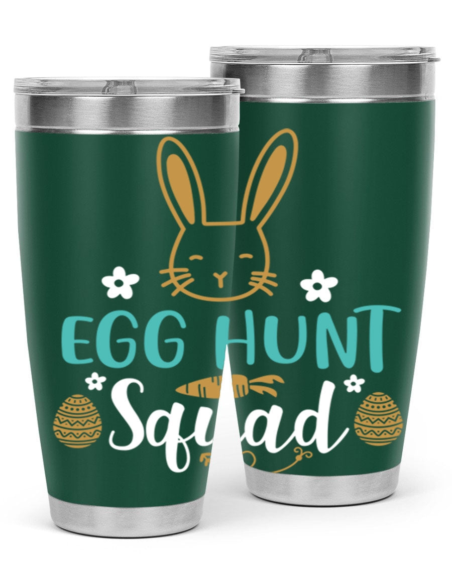 Egg Hunt Squad 94# Easter Tumbler in vibrant colors, showcasing its double wall vacuum stainless steel design and festive print.