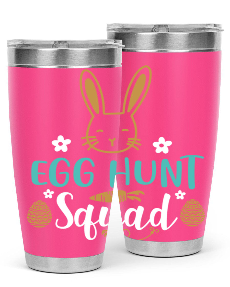 Egg Hunt Squad 94# Easter Tumbler in vibrant colors, showcasing its double wall vacuum stainless steel design and festive print.